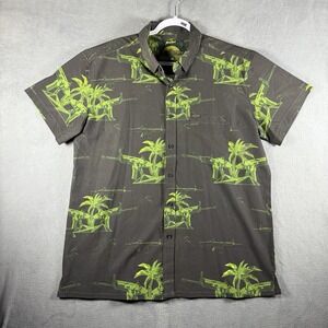 Retro Rifle Shirt Mens XL Black Green The Palm Floral Hawaiian Short Sleeve